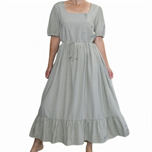 Midi dress Squared neckline soft green color puff sleeves DAZY Size M